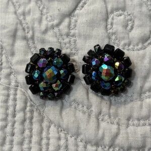 Vintage Givenchy Aurora Borealis Crystal Rhinestone Cluster Earrings